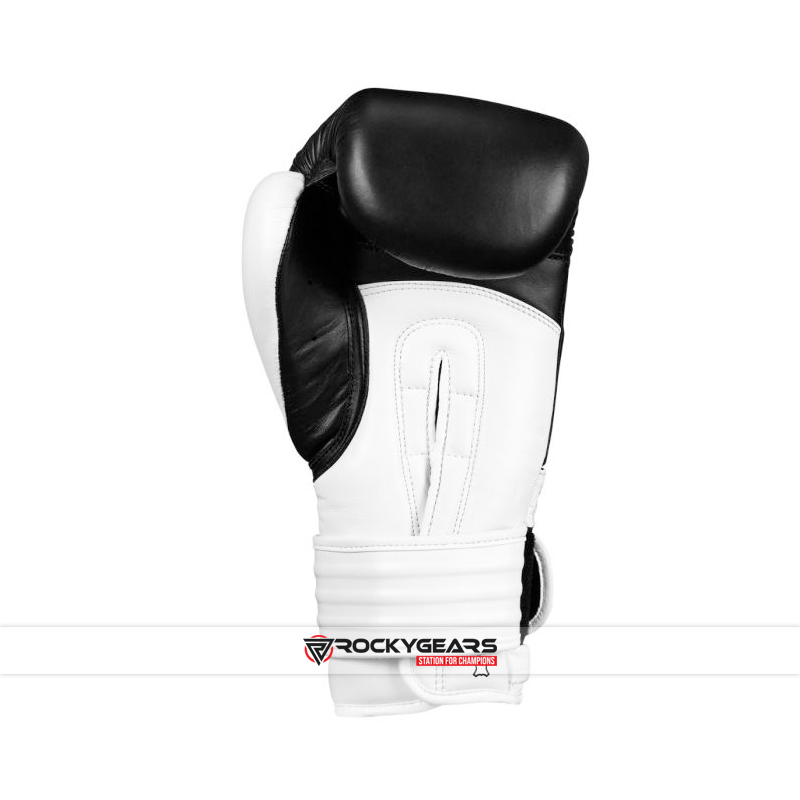 Cowhide Black white leather boxing gloves | #1 Custom Gym Equipment