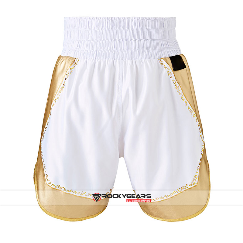 Custom White Gold Boxing Shorts | Boxing & Martial Arts Equipment