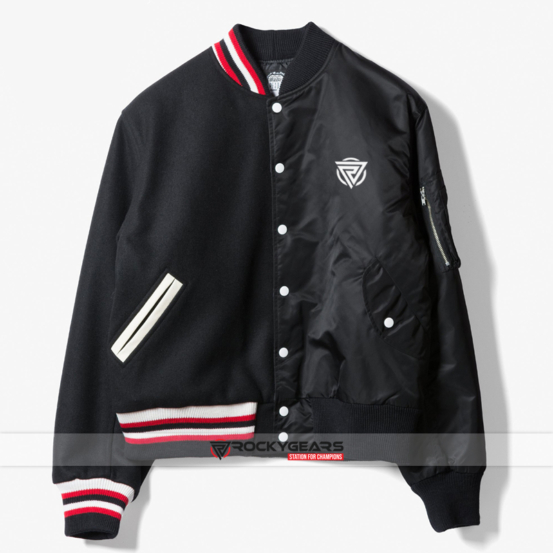 Black shiny varsity jacket