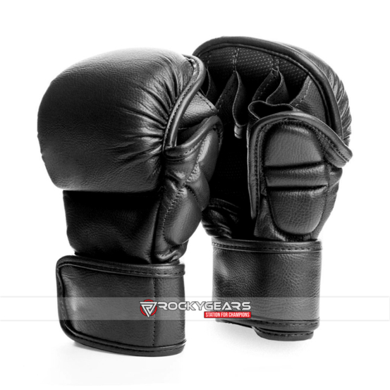 Black pure leather sparring gloves