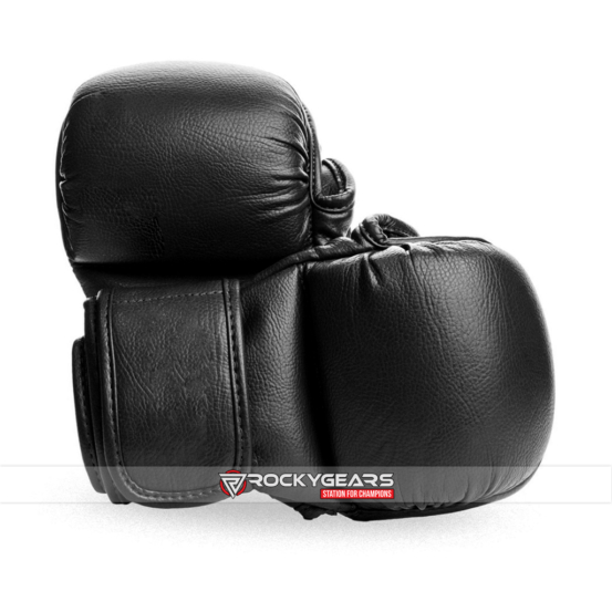 Black pure leather sparring gloves