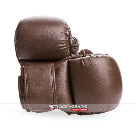 Brown leather sparring gloves